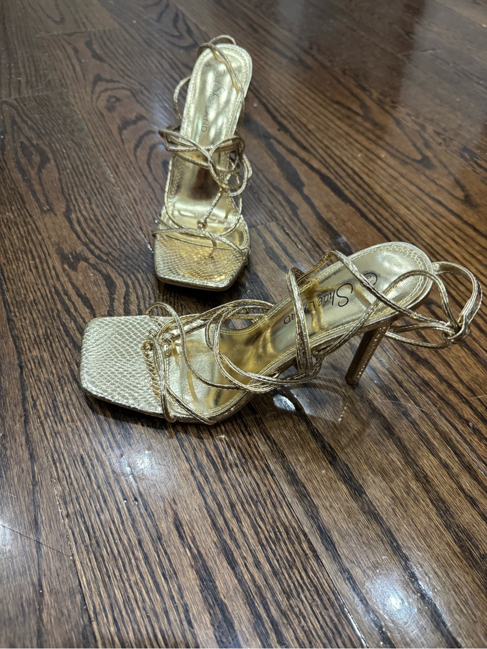 Gold Strappy High Heel Sandals for Women